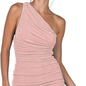 Yokamira  Sexy One Shoulder Ruched Sleeveless Bodycon Mini Short Dress. XL
